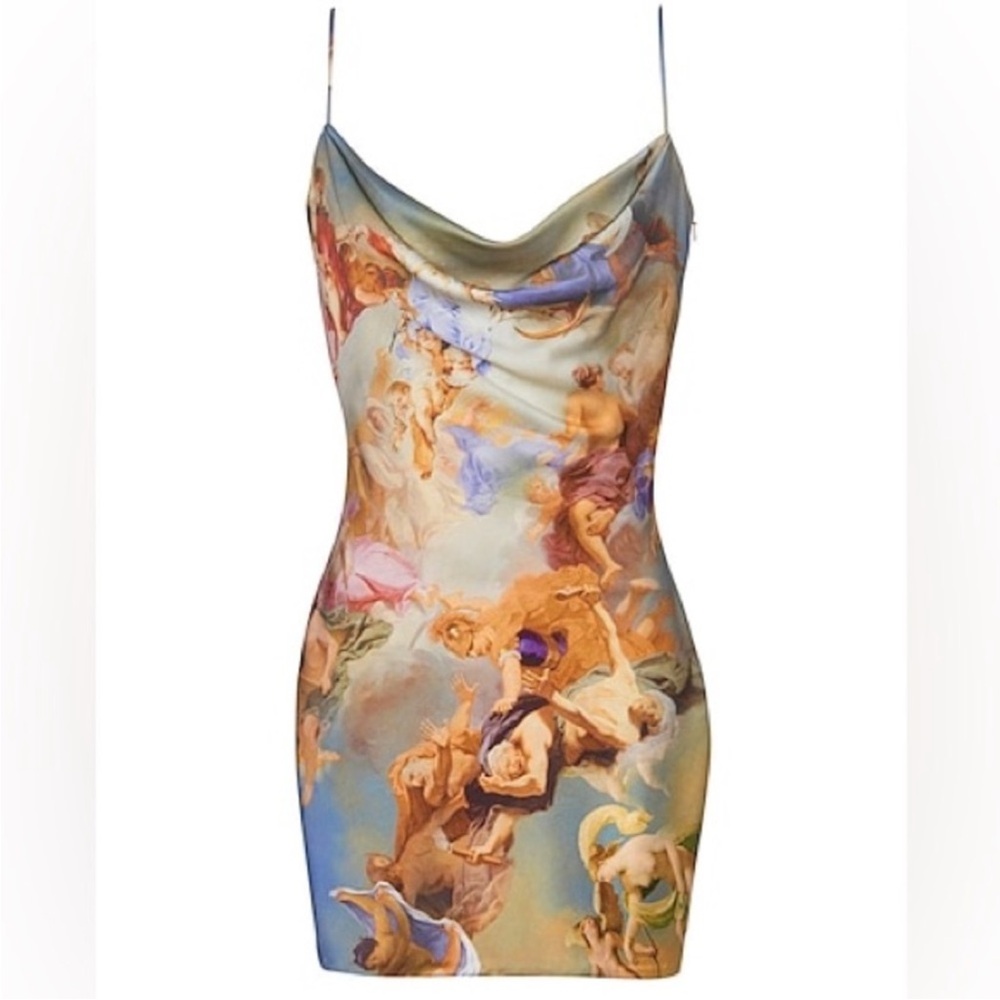 Balmain art painting sky baby blue silk dress size 36